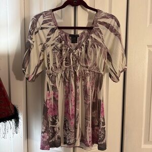 Simply Irresistible Cream and Mauve Floral Peasant Tunic